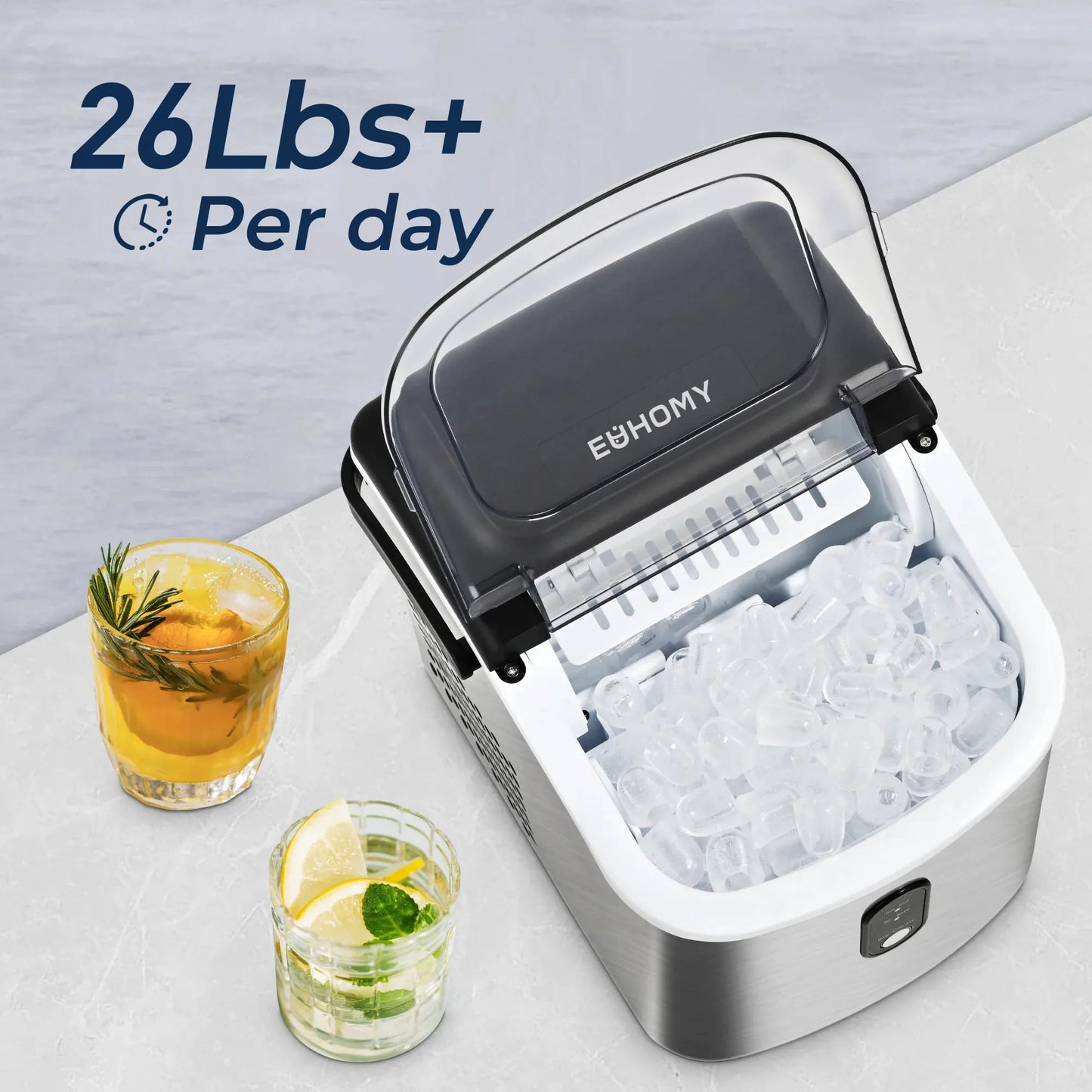 Ice Maker Machine with Handle, 26 lbs/24H, 9 Cubes in 6 Mins
