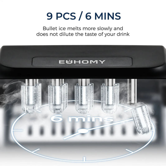 Ice Maker Machine with Handle, 26 lbs/24H, 9 Cubes in 6 Mins