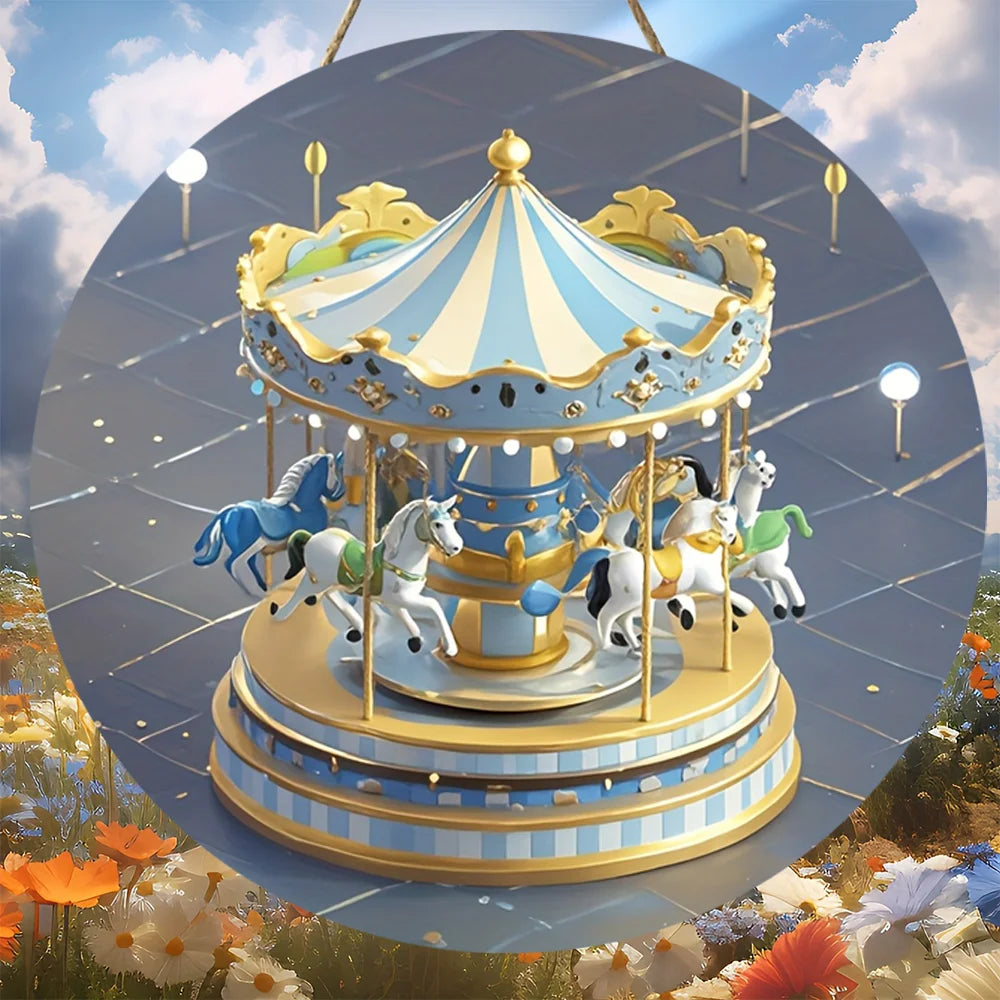 1 piece of retro carousel music box wooden signage