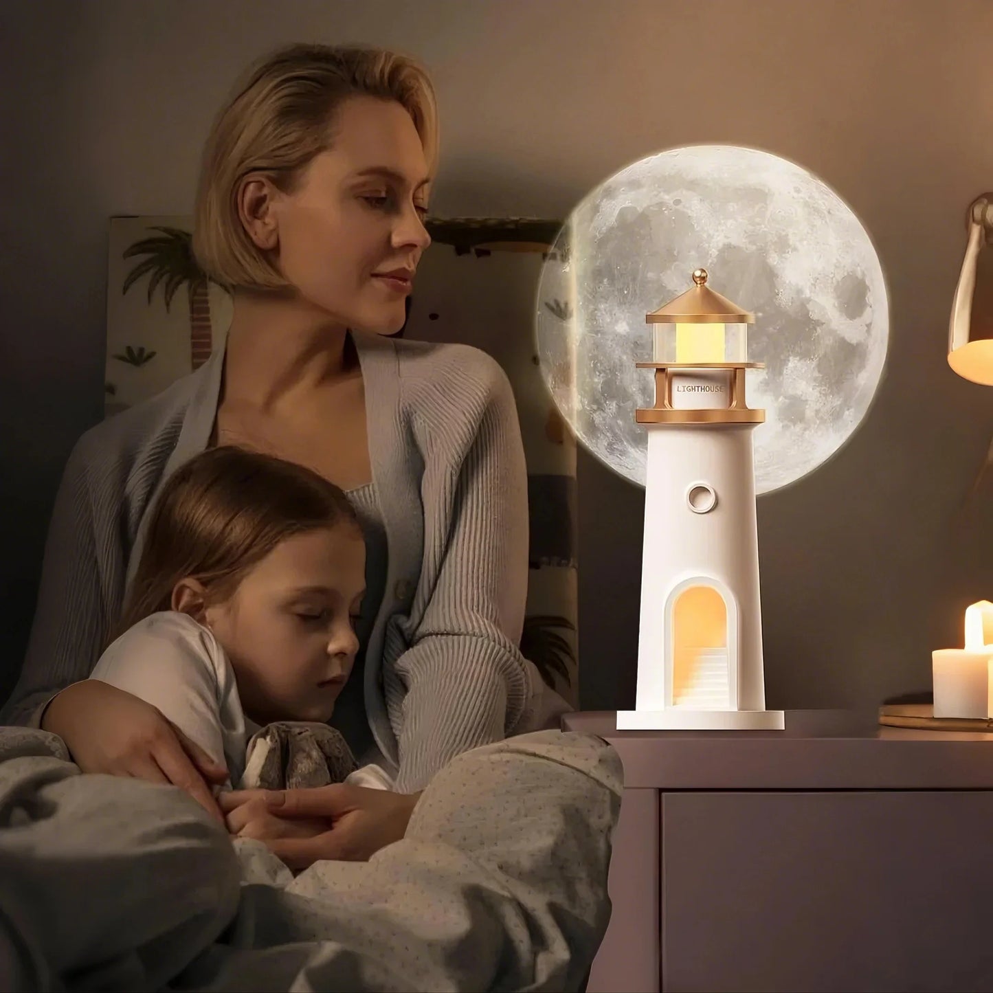 Moon Projection Night Light Lighthouse Decorative Light Charging Bluetooth Music Birthday Gift Suitable for Children and Lovers