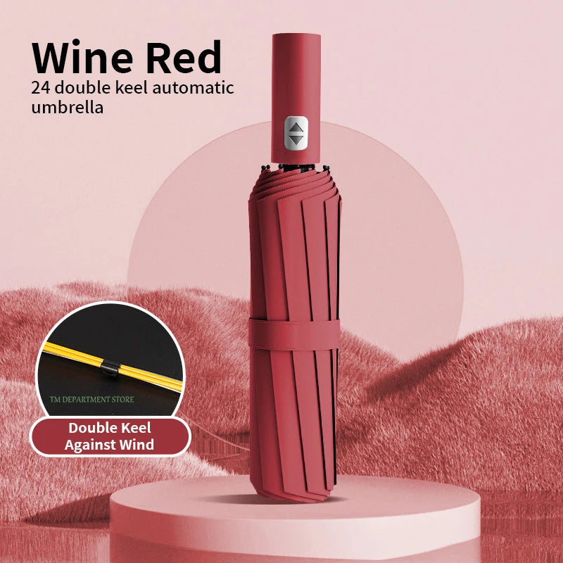 24 Bone Windproof anti-UV Fully Automatic Large Umbrella 3 Folding