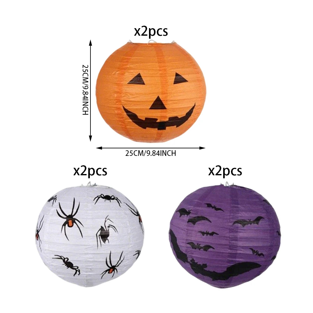 6PCS Halloween Paper Lanterns Pumpkin Spider Bat Theme Party Decorations for Halloween Outdoor Indoor Festive Atmosphere Enhance