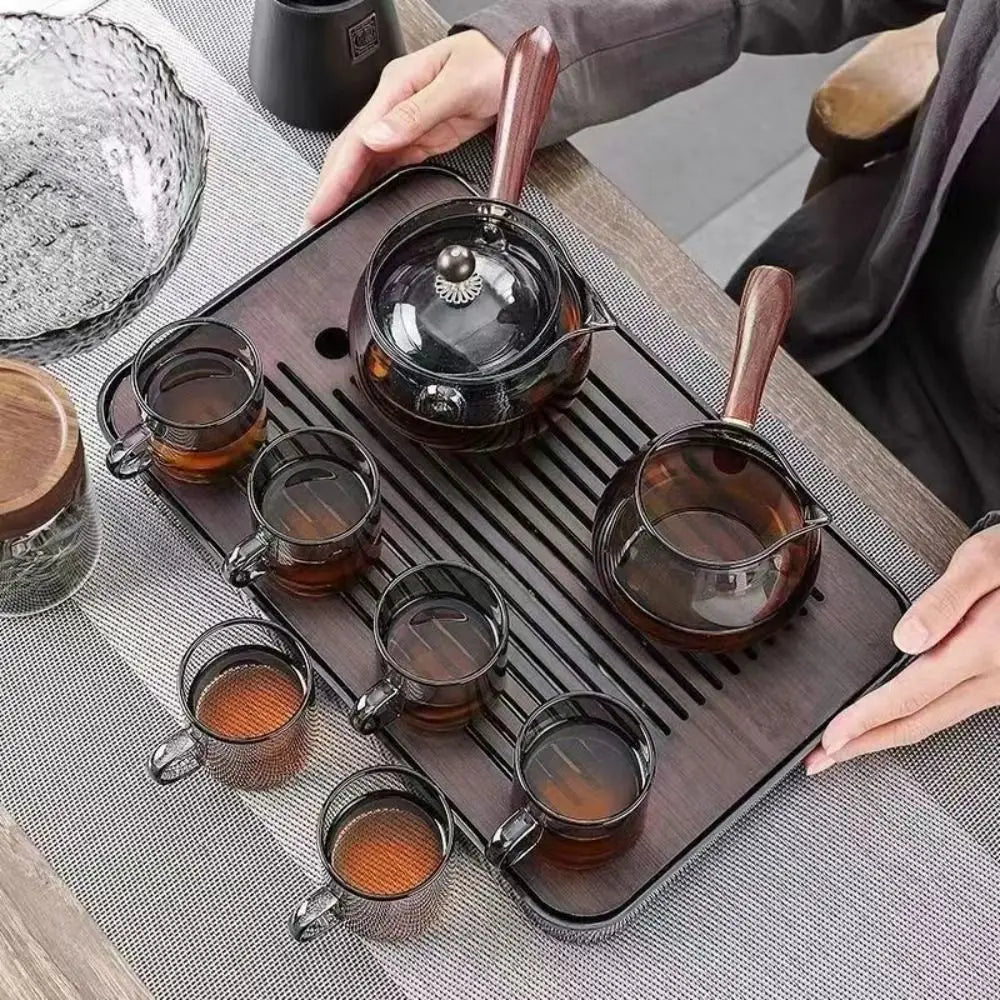 Multi-purpose Glass 360 Degree Rotating Teapot Large Transparent Boiling Teapot Heat Resistant with Handle Brewing Teapot Office