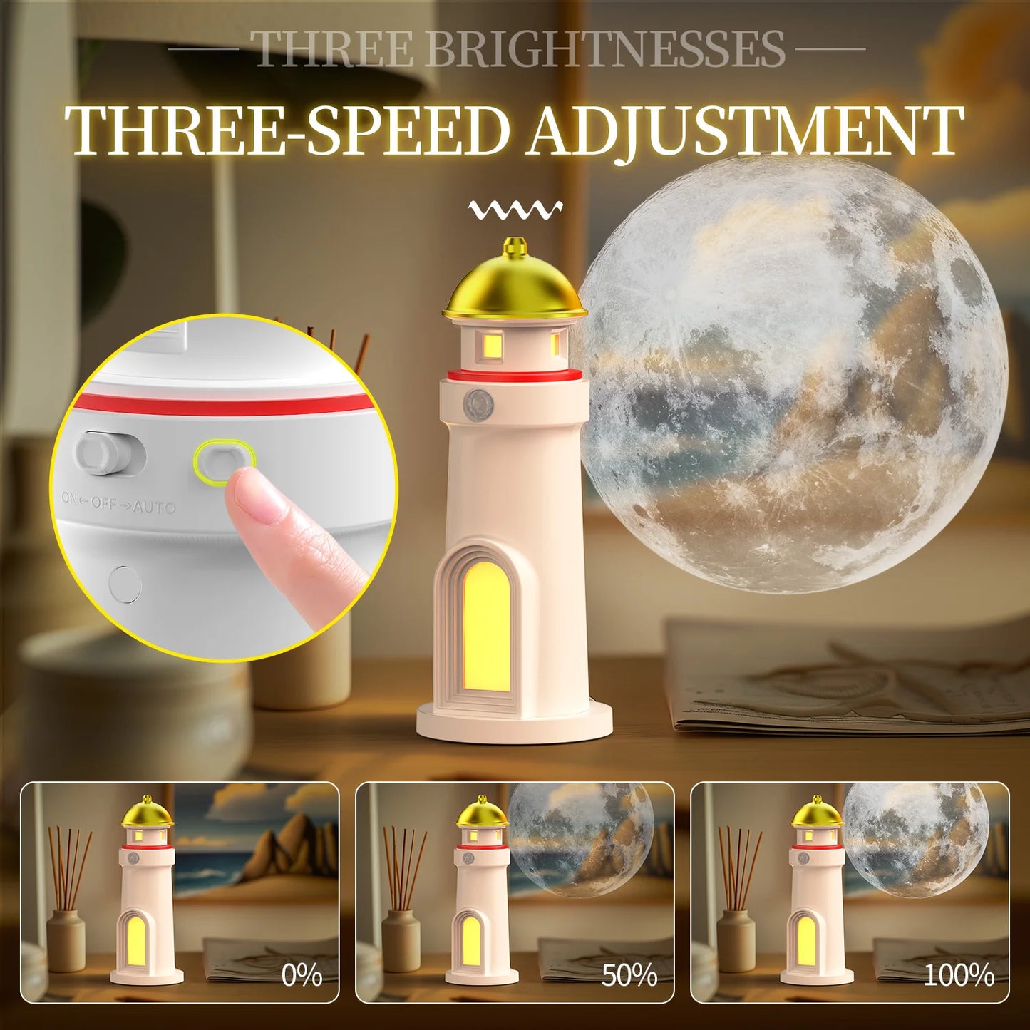 Romantic Moon Projection Night Lamp with Motion Sensor Lights LED