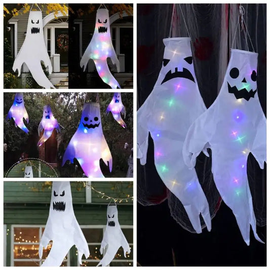 Ghost Lantern Halloween Decoration Hanging Flag Halloween Ghost Windsock Outdoor Pendants The Day of Dead Party Decor