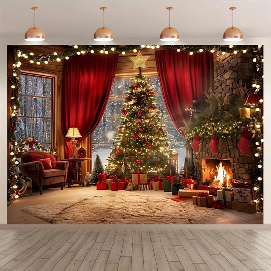 Christmas tree and fireplace scene background