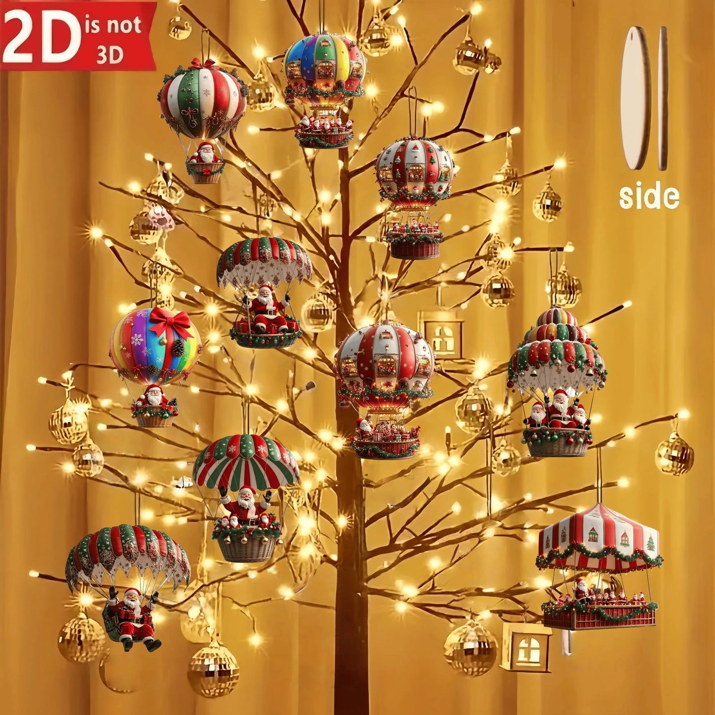 10Pcs Christmas Wooden Hot Air Balloon Santa Claus 2D