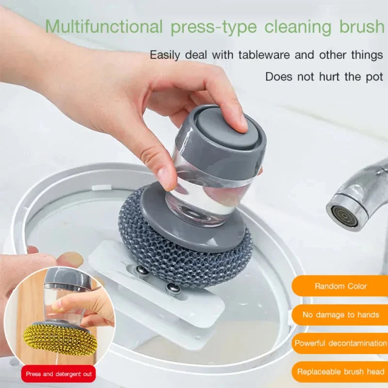 Kitchen Wash Pot Dish Brush with Dispenser Liquid