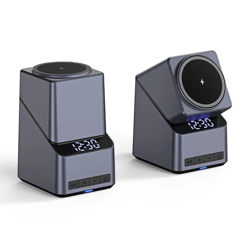 15W Electric Rotating Magnetic Wireless Charger Time Display Charging Station