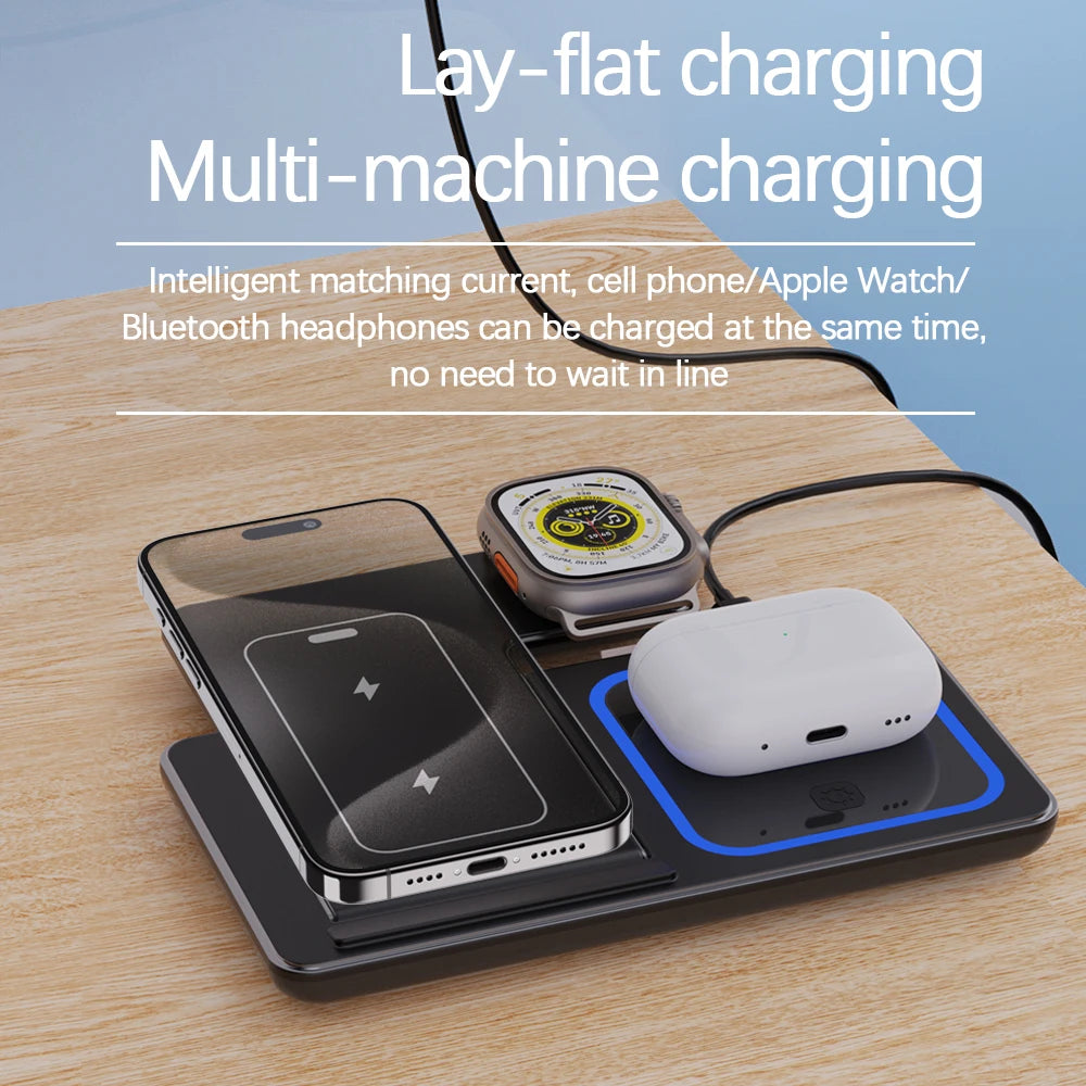 30W LED Fast Wireless Charger Stand 3 in 1 Foldable Charging