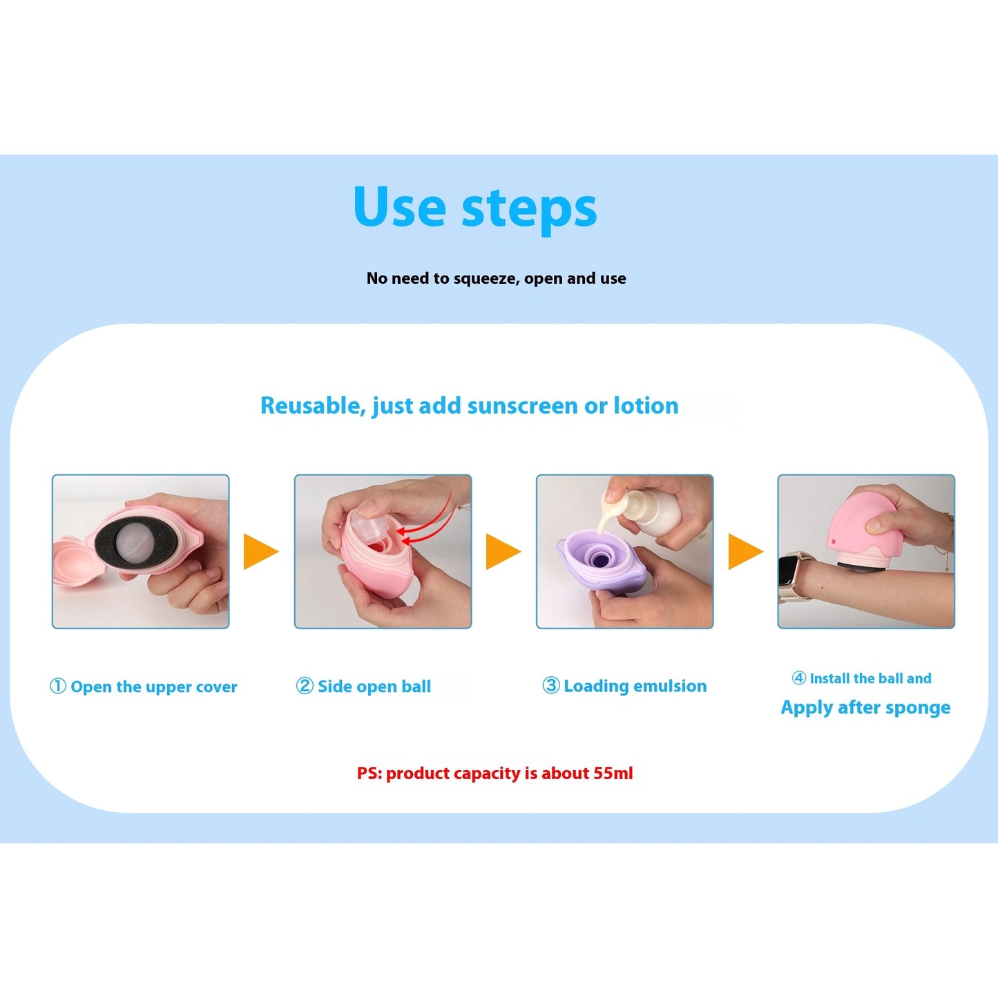 Sunscreen Roller Applicator Silicone Leak-Proof Portable Travel Dispenser Bottle