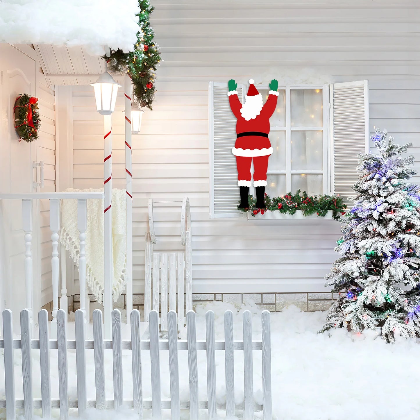 1pcs 2D Santa Claus Climbing Window Balcony Roof Chimney Hanging Decor