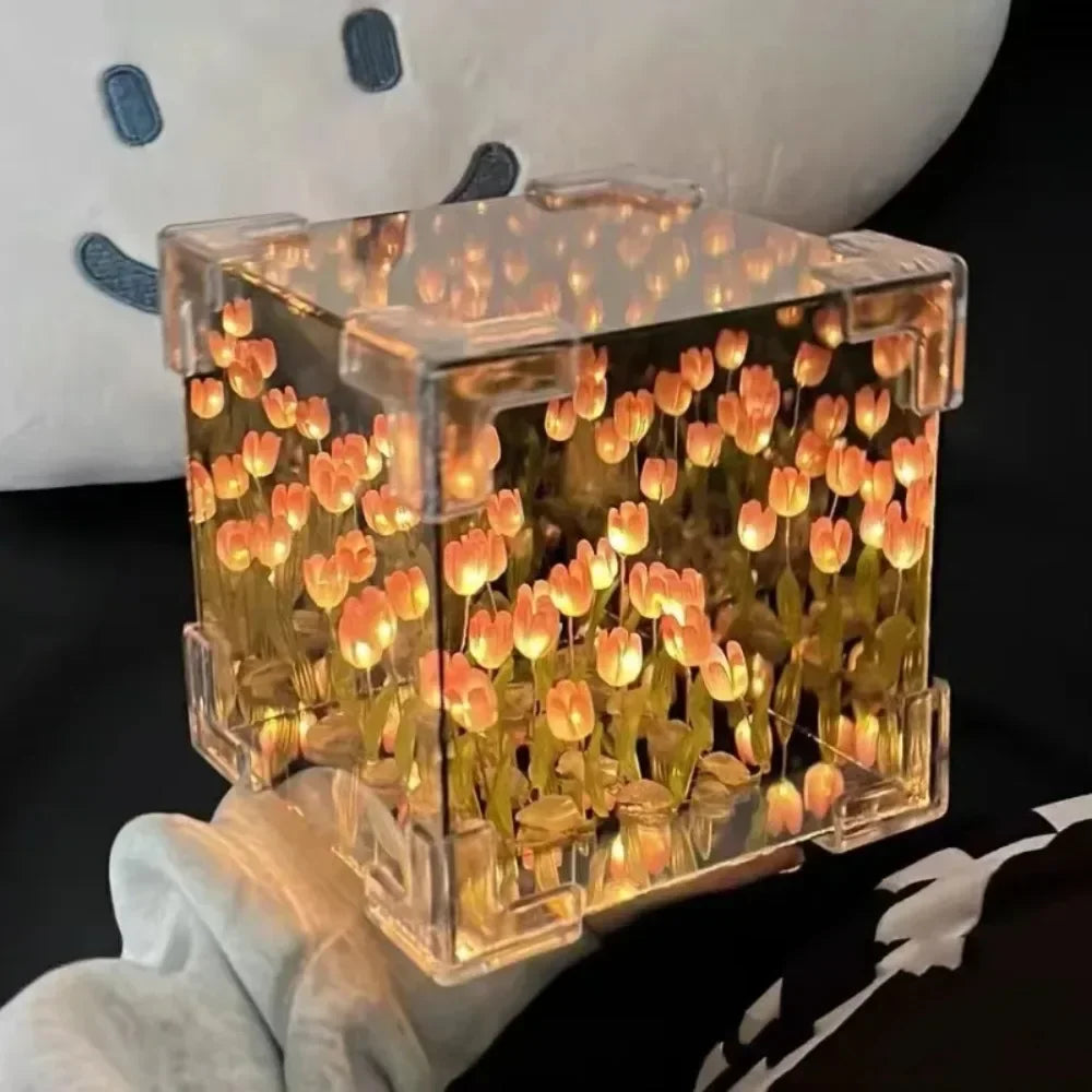 New Creative Diy Tulip Flower Sea Cube Three-Dimensional Small Night Lamp