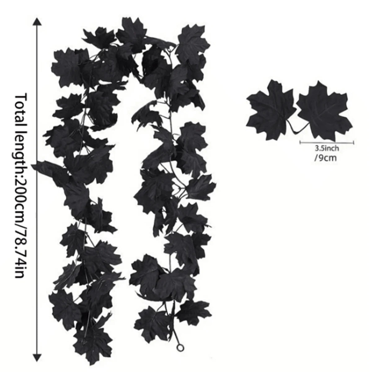 Black Maple Leaf Vine Garland for Fall Decorations Halloween Wall Hanging Artificial Black Leaves 3.9ft Long