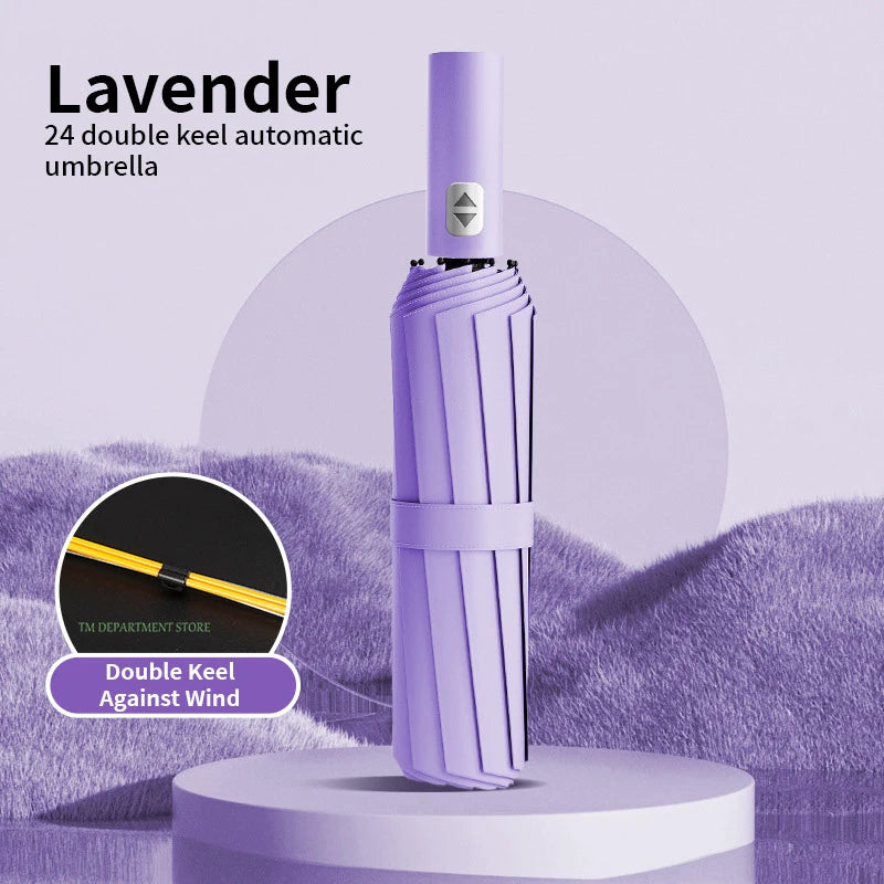 24 Bone Windproof anti-UV Fully Automatic Large Umbrella 3 Folding