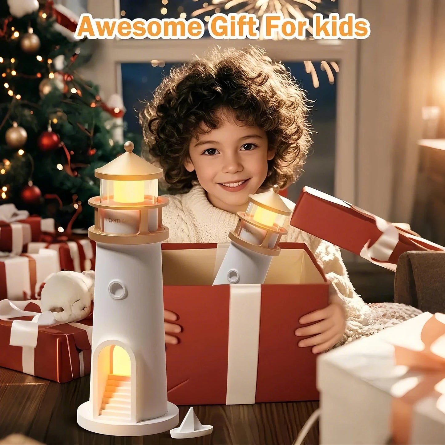 Moon Projection Night Light Lighthouse Decorative Light Charging Bluetooth Music Birthday Gift Suitable for Children and Lovers