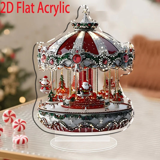 1Pcs Christmas Merry Carousel 2D Christmas Scene Festival Decor
