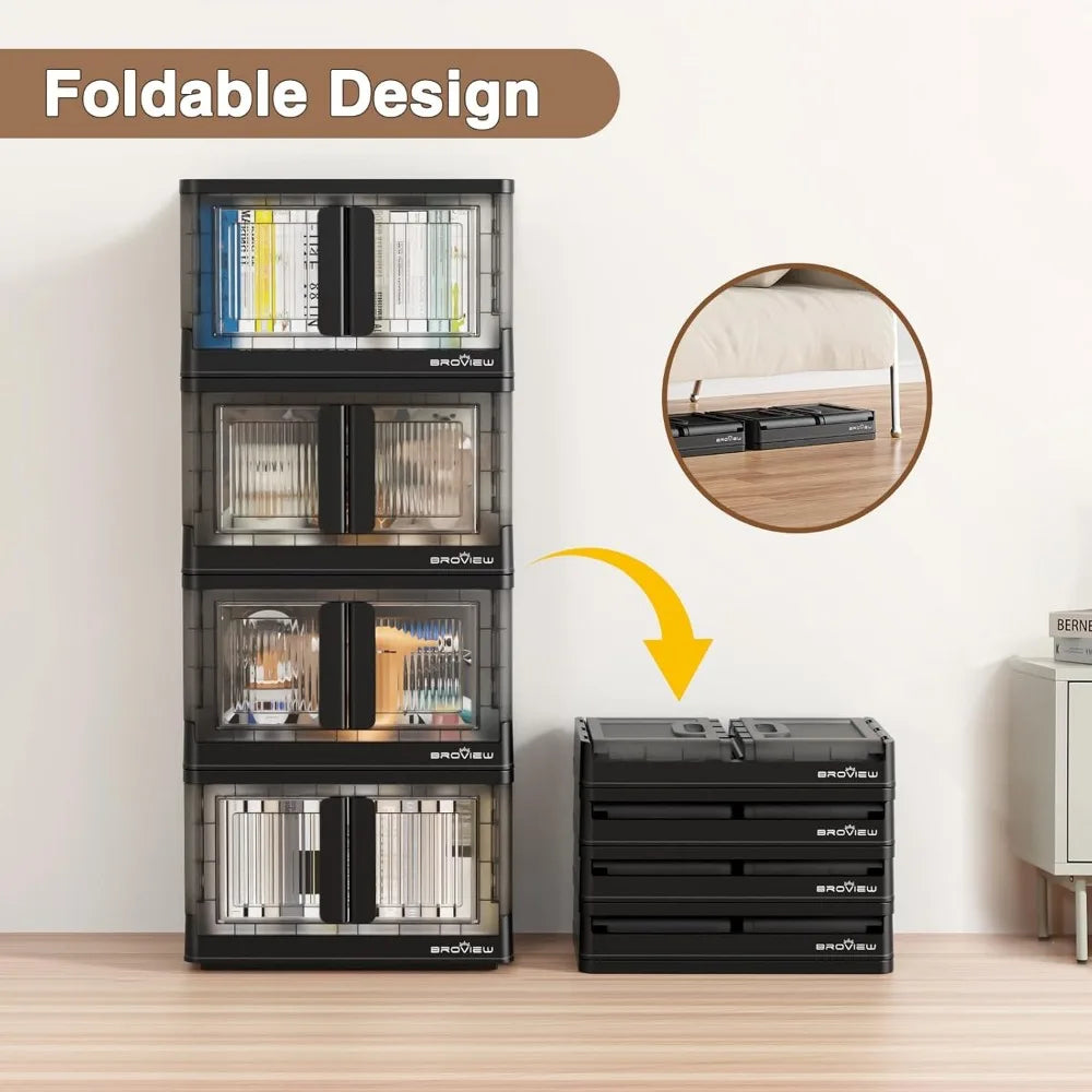 Stackable 34-Quart Collapsible Storage Bins with Wheels and Doors