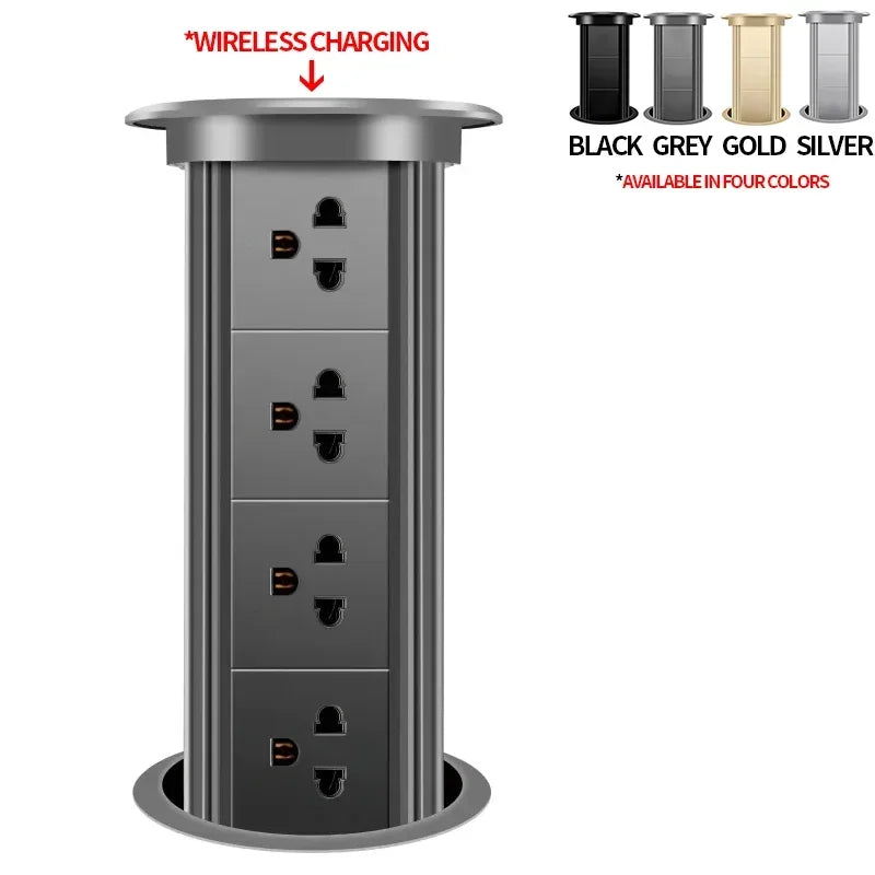 Motorized Pop up Tower Socket Wireless Charger Automatic Power Plug Desktop Worktop