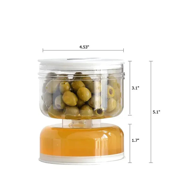 Pickle Jar with Flip Container and Strainer Hourglass