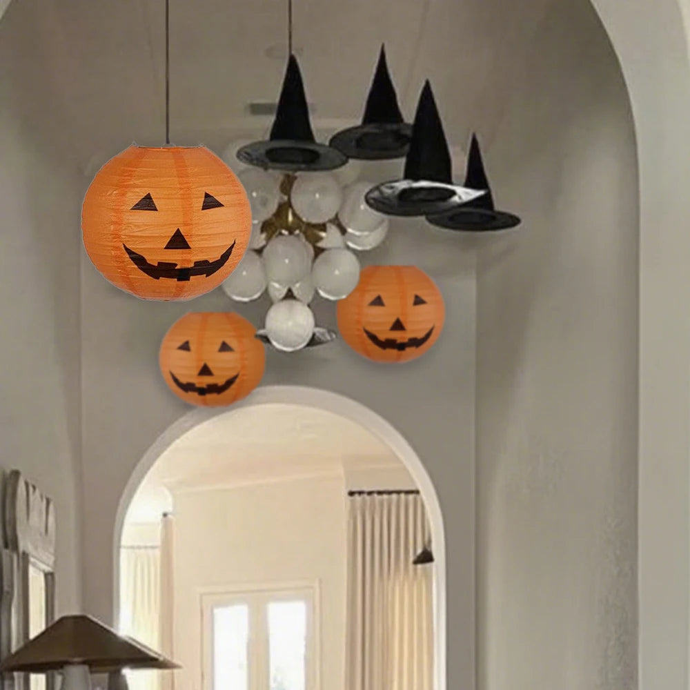 6PCS Halloween Paper Lanterns Pumpkin Spider Bat Theme Party Decorations for Halloween Outdoor Indoor Festive Atmosphere Enhance