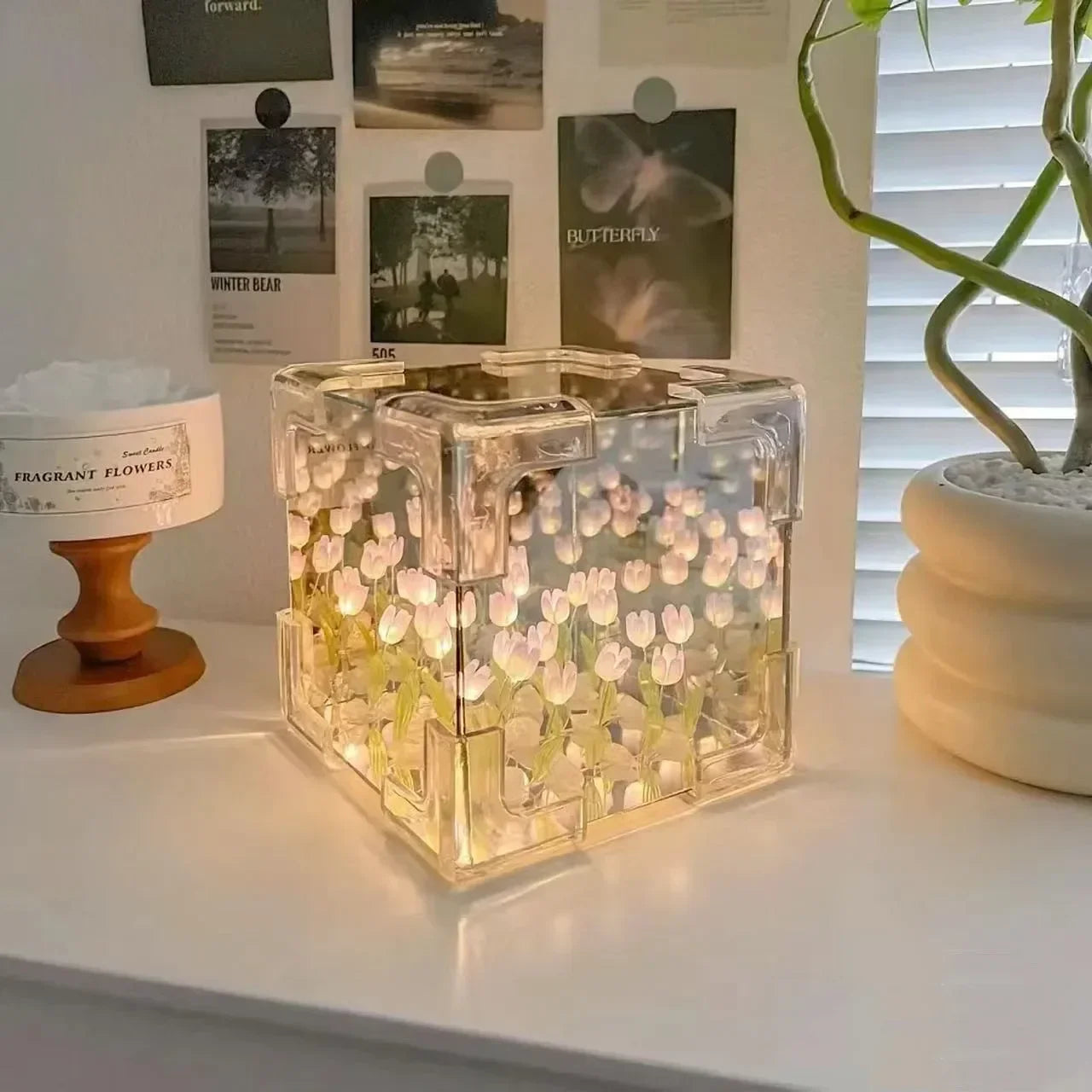 New Creative Diy Tulip Flower Sea Cube Three-Dimensional Small Night Lamp