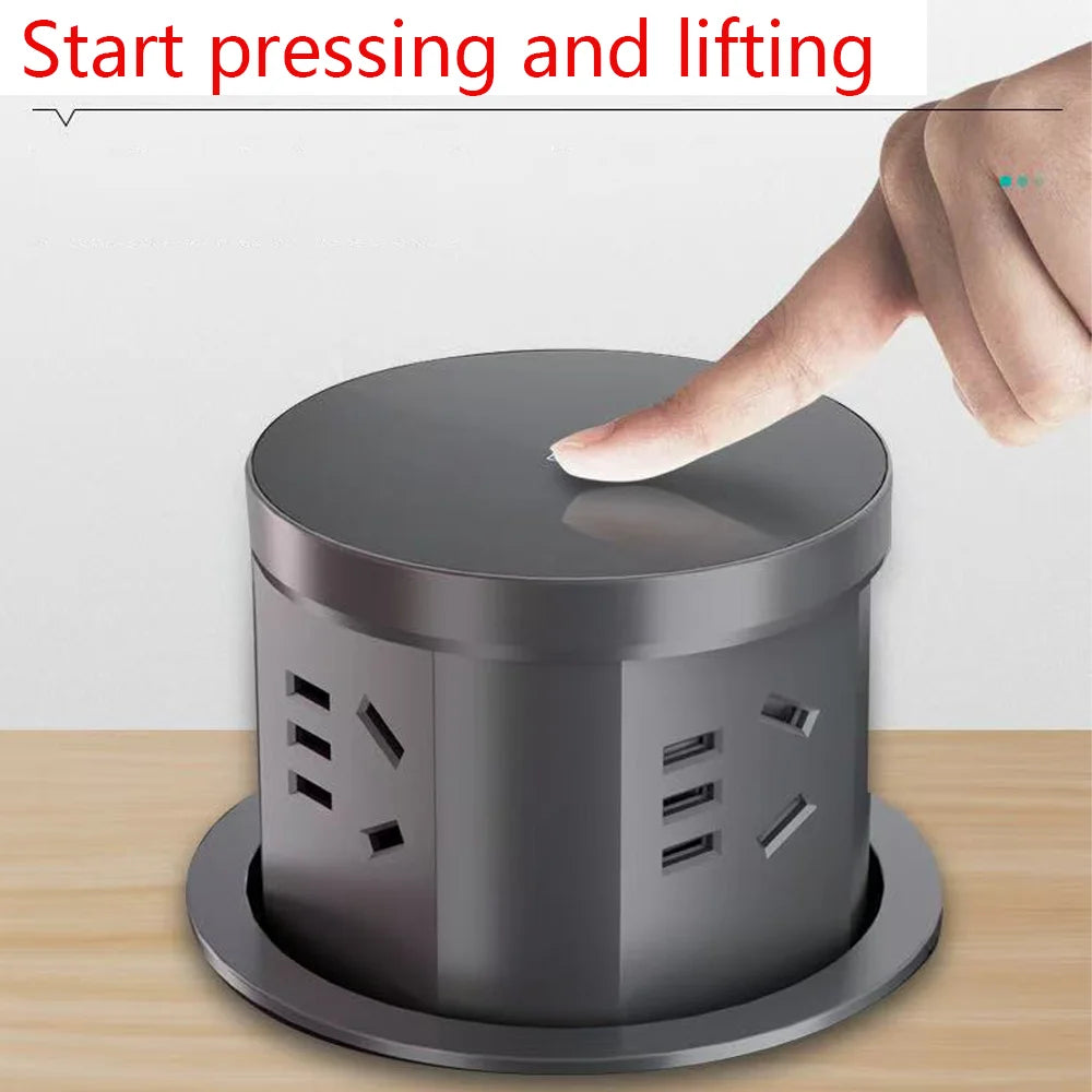 Pneumatic lifting socket embedded desktop multifunctional hidden office desk