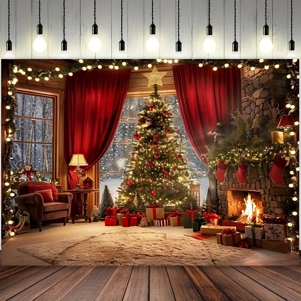 Christmas tree and fireplace scene background