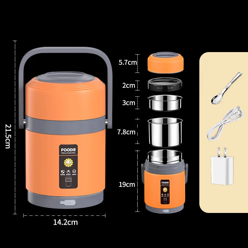 USB Electric Heated Lunch Boxes Stainless Steel Food Warmer