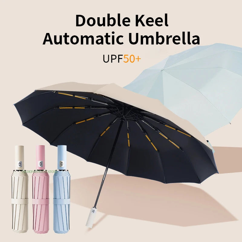 24 Bone Windproof anti-UV Fully Automatic Large Umbrella 3 Folding