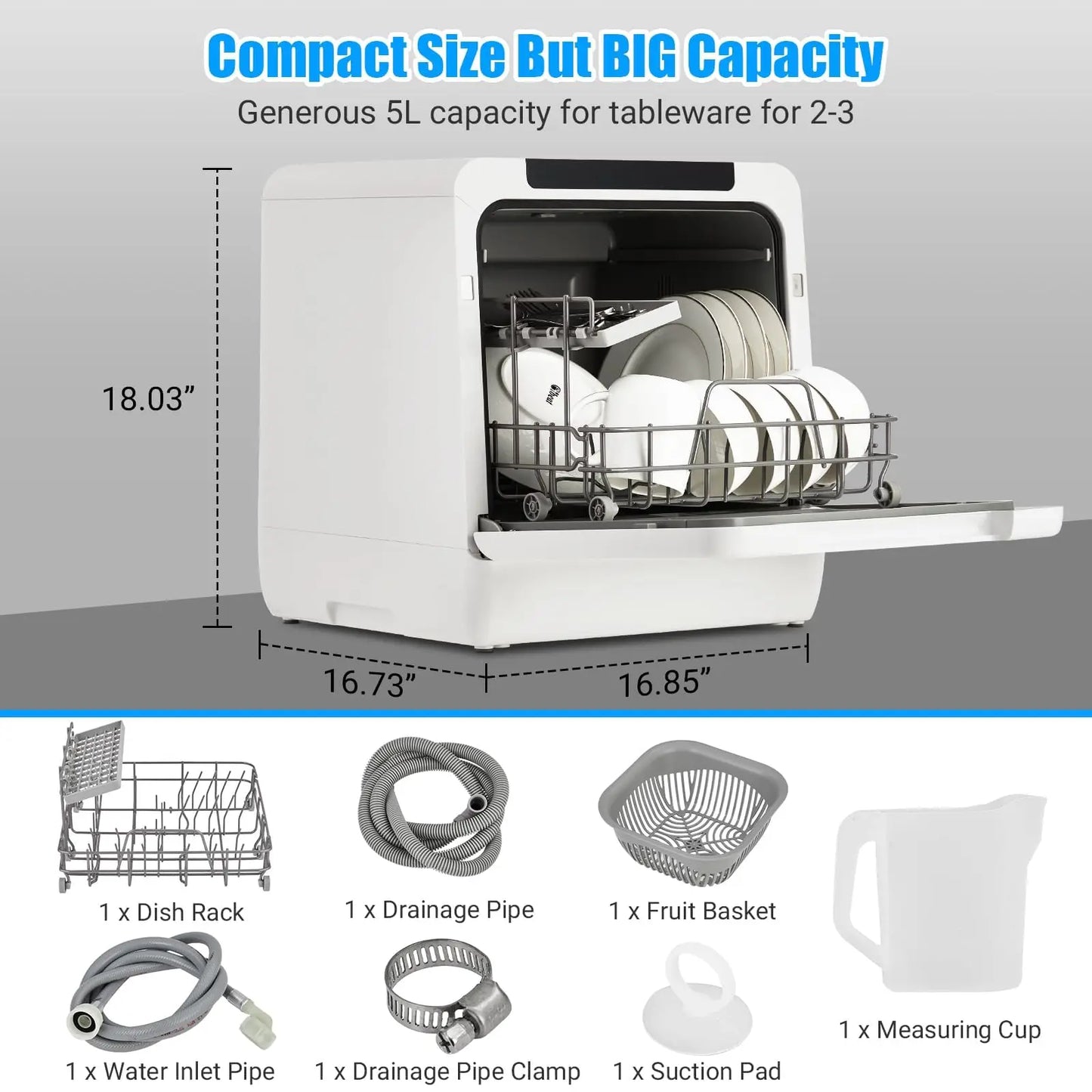 Portable Dishwasher Countertop, Dishwasher Countertop 5L Built-In Water Tank