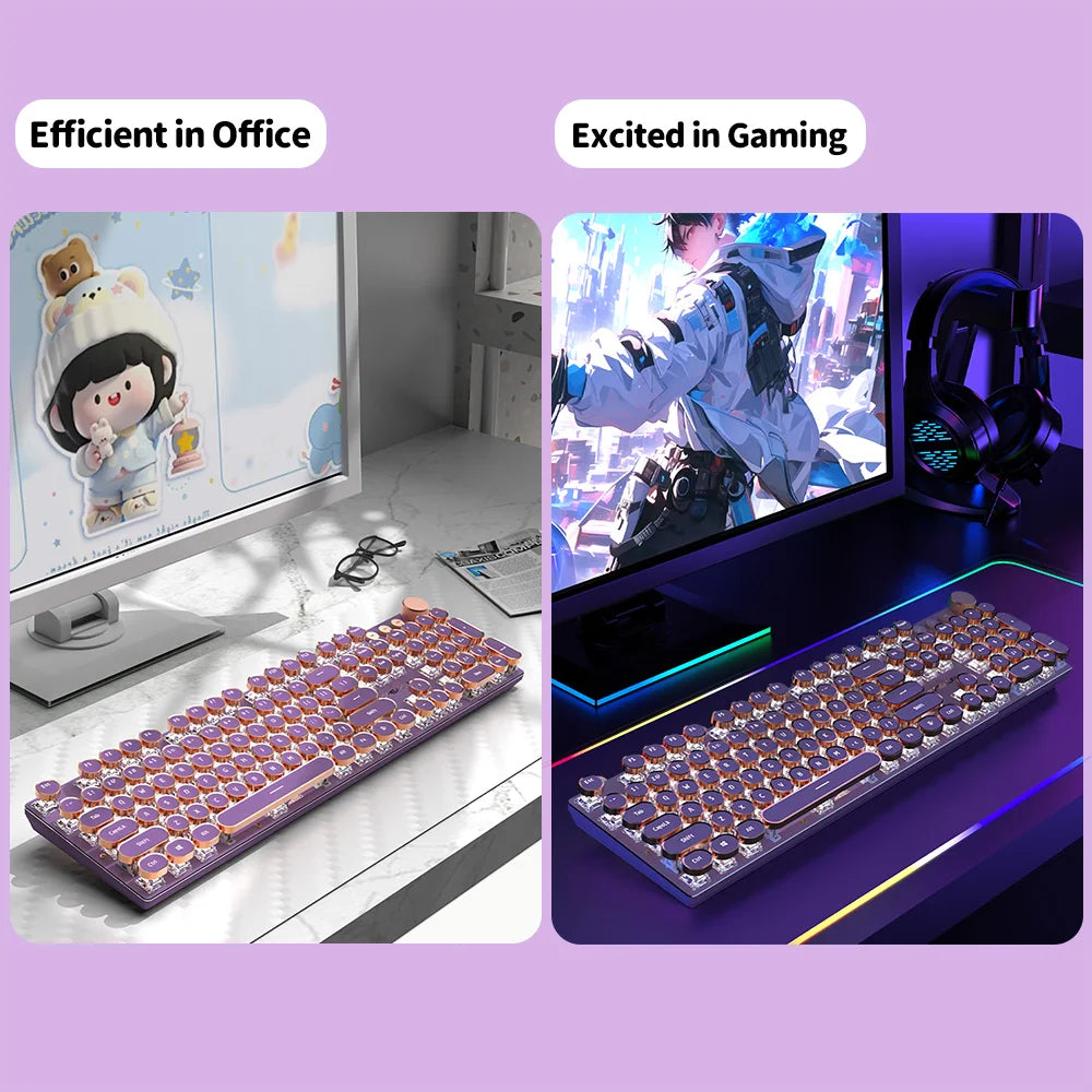 Mechanical Gaming Keyboard, 104 Keys Round Keycaps LED White Backli