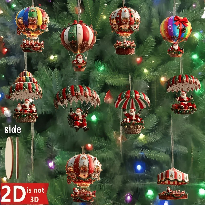 10Pcs Christmas Wooden Hot Air Balloon Santa Claus 2D
