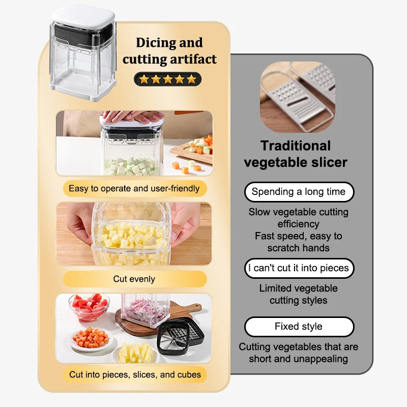 Fry Cutter, Vegetable Chopper Mandoline Slicer with 8-Segment Blade & Dicer Grid