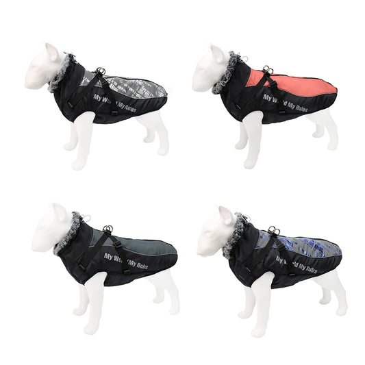Stay Dry in Style Waterproof Large Dog Clothes with Warm Furry Collar
