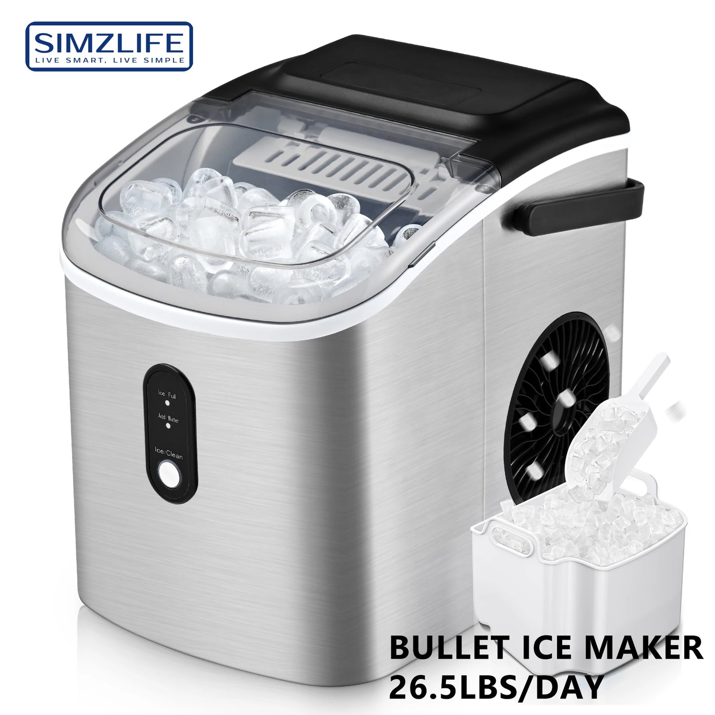 Ice Maker Machine with Handle, 26 lbs/24H, 9 Cubes in 6 Mins