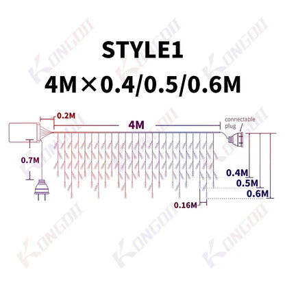 12M LED Icicle String Lights Fairy Curtain Christmas Lights Garland For Outdoor Garden Party Home Street 2023 New Year Decor