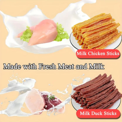 2-Pack(2 x 100g/3.53oz)Soft Chew Dog Treats For Small, Medium And Large Dogs, Dried Milk Chicken/Duck Sticks, Healthy