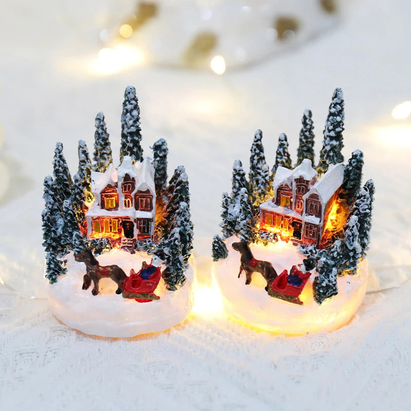 Christmas LED Light Ornaments Santa Castle Snow House Luminous Crafts