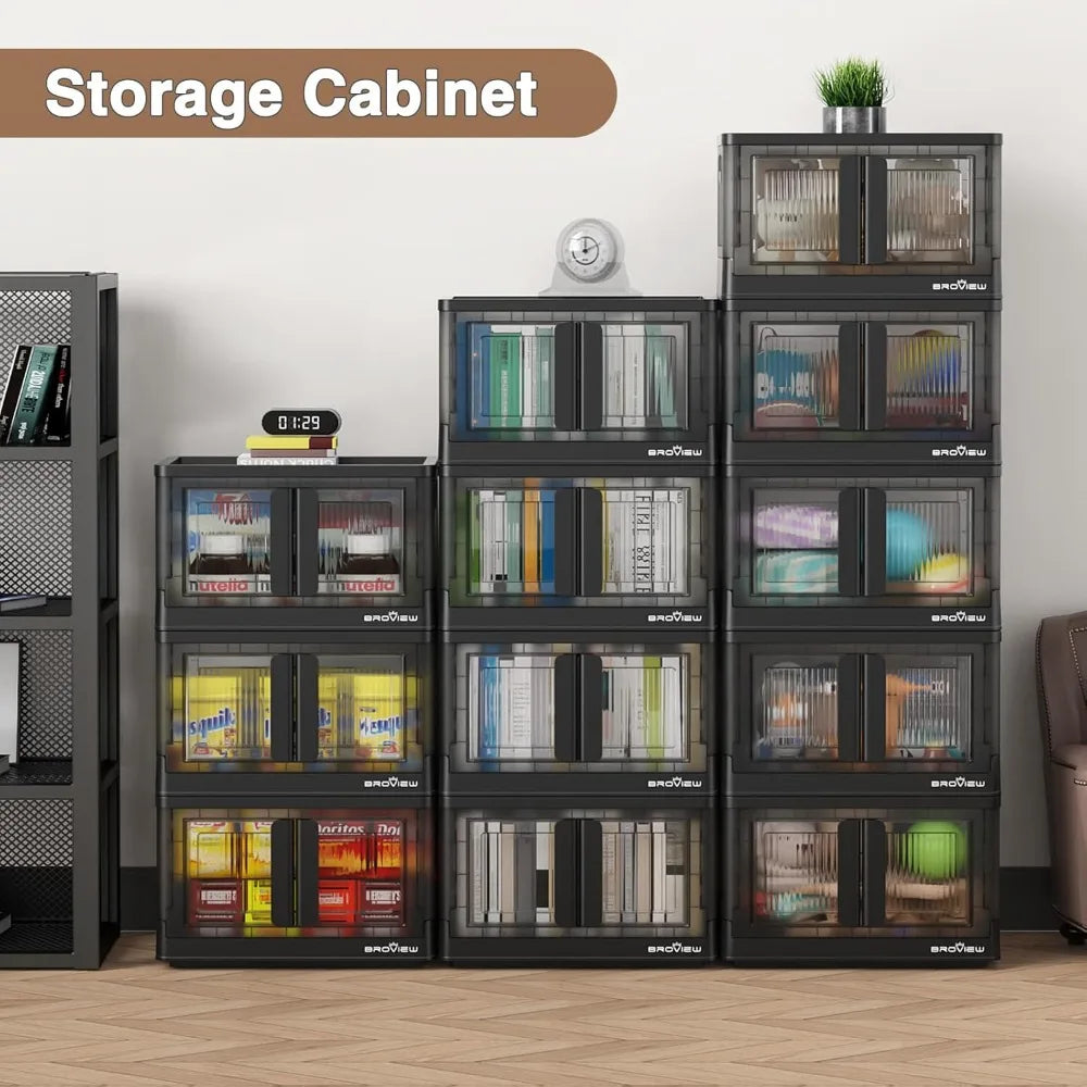 Stackable 34-Quart Collapsible Storage Bins with Wheels and Doors