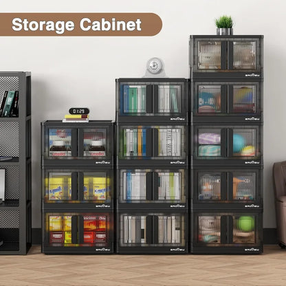 Stackable 34-Quart Collapsible Storage Bins with Wheels and Doors