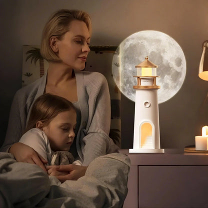 Moon Projection Night Light Lighthouse Decorative Light Charging Bluetooth Music Birthday Gift Suitable for Children and Lovers