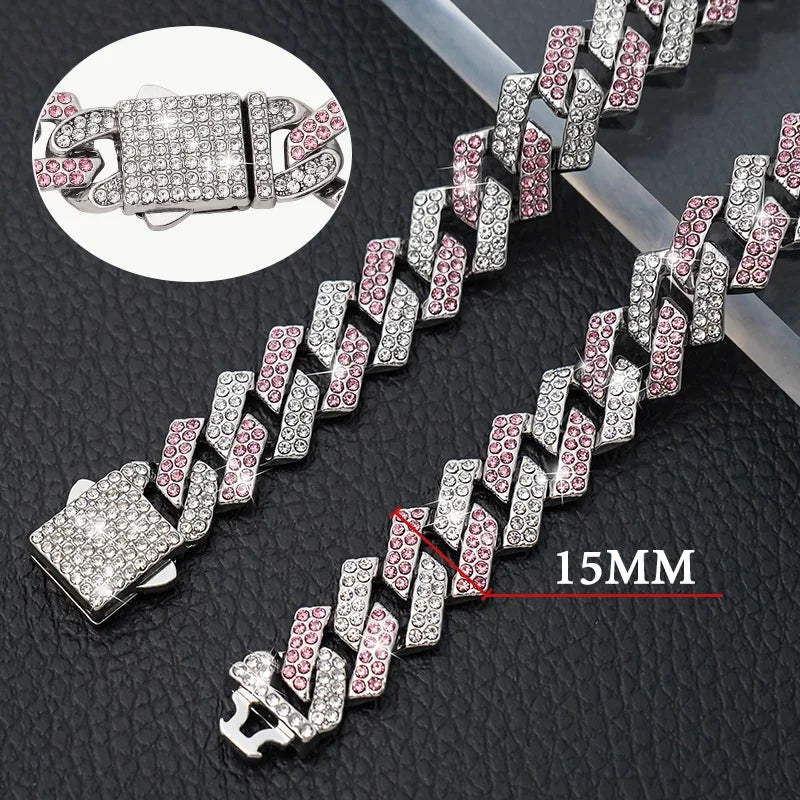 Dog Chain Diamond Cuban Collar Walking Metal Chain Collar with Design Secure Buckle, Pet Cat Cuban Collar Jewelry Accessories