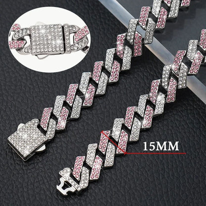 Dog Chain Diamond Cuban Collar Walking Metal Chain Collar with Design Secure Buckle, Pet Cat Cuban Collar Jewelry Accessories