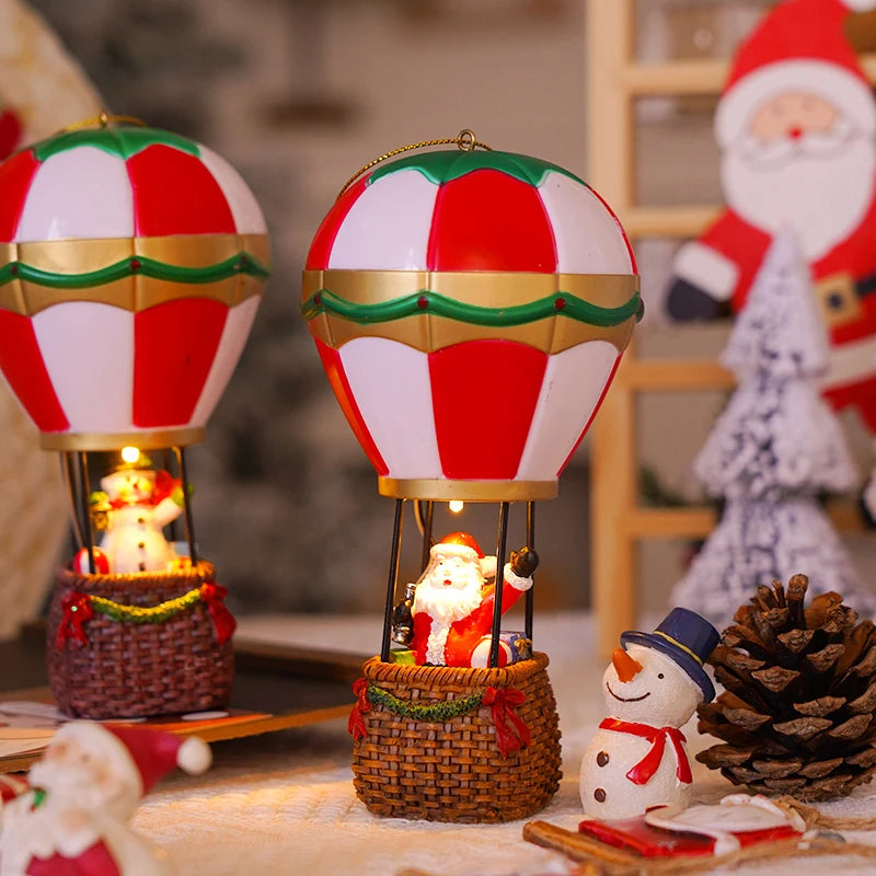 Christmas Glowing Ornaments, Santa Claus Snowman Hot Air Balloon with LED Light
