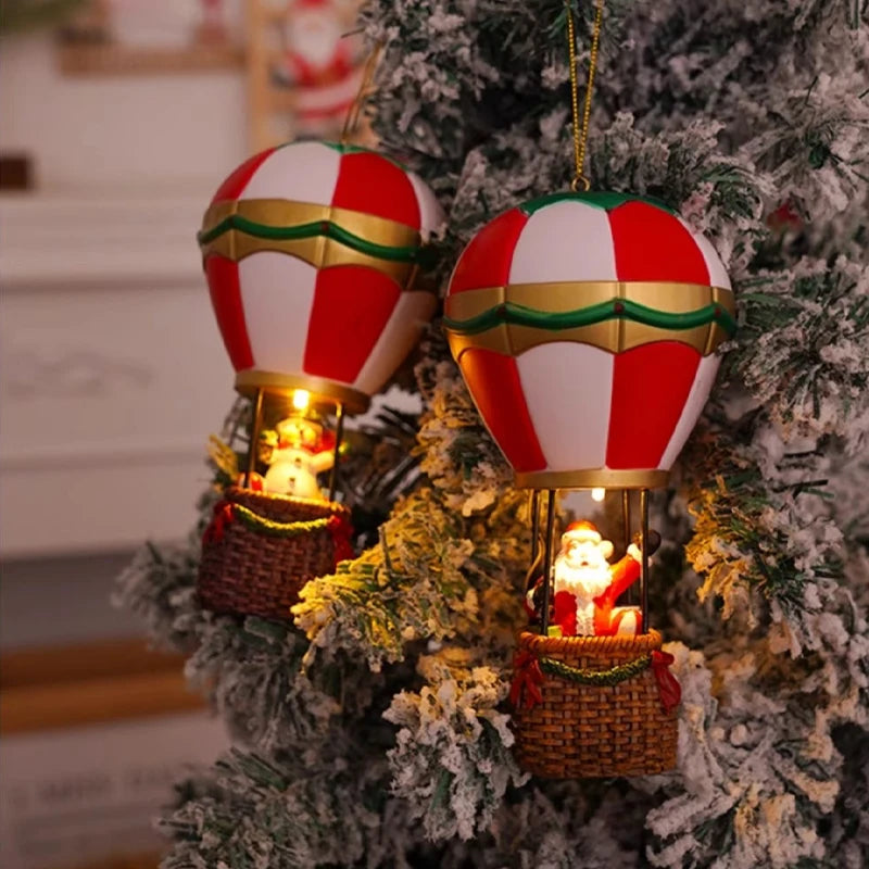 Christmas Glowing Ornaments, Santa Claus Snowman Hot Air Balloon with LED Light