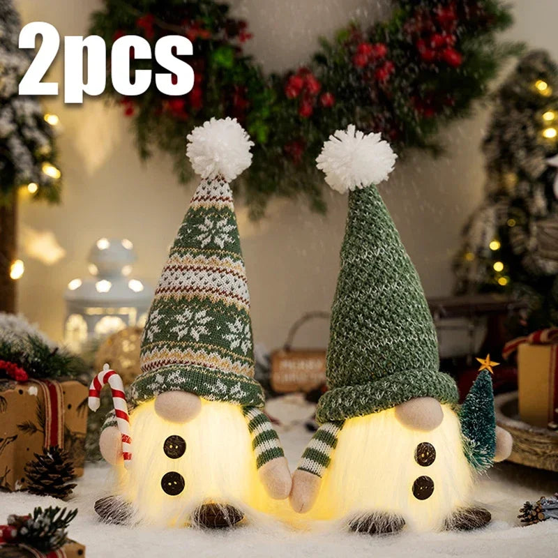 30cm Glowing Knitted Gnome Doll Couple with Led Night Light 2025 Christmas Decorations Home Xmas Tree Decor New Year 2026 Gift
