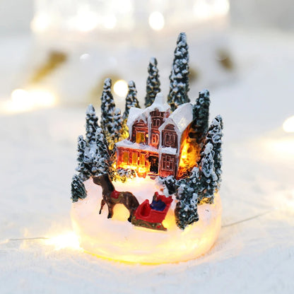 Christmas LED Light Ornaments Santa Castle Snow House Luminous Crafts