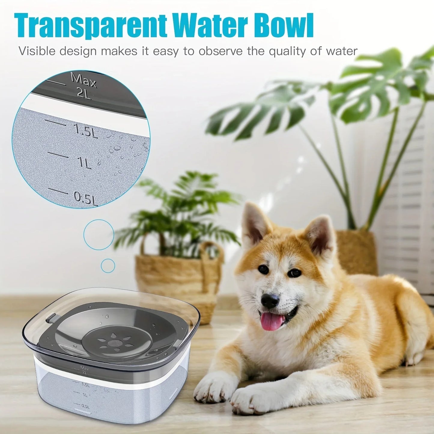 70oz/3L Transparent Dog Water Bowl