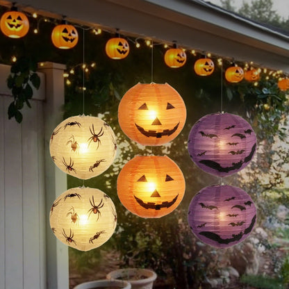 6PCS Halloween Paper Lanterns Pumpkin Spider Bat Theme Party Decorations for Halloween Outdoor Indoor Festive Atmosphere Enhance